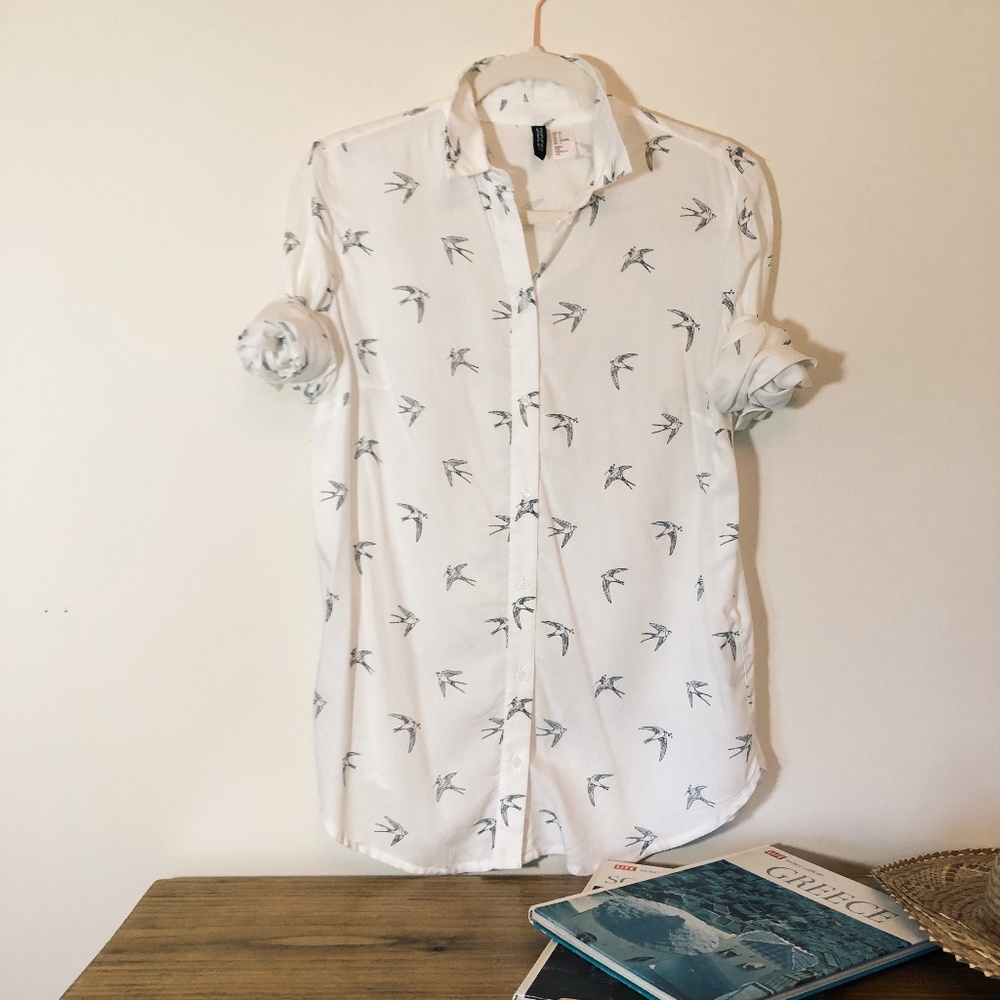 Divided by H&M White Printed Dove Blouse